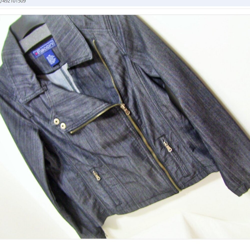 Baccini Moto Jacket Black Rinse, Denim Jean Biker jacket, Size S…